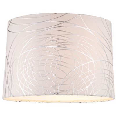 Cream with Silver Circles Medium Drum Lamp Shade 15" Top x 16" Bottom x 11" High (Spider) Replacement with Harp and Finial
