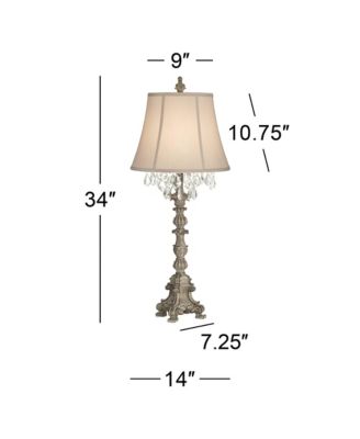 Duval Traditional Table Lamp 34" Tall Distressed Antique White Candlestick Crystal Beige Fabric Bell Shade for Bedroom Living Room Home