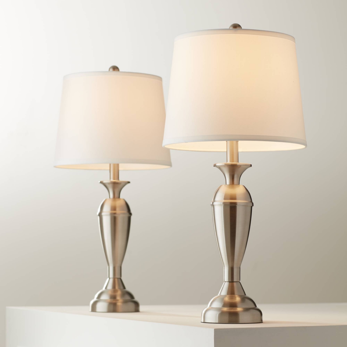 Blair Traditional Table Lamps Tall Set of 2 Brushed NickelMetal Candlestick White Drum Shade for Bedroom Living Room House Home Bedside Ni
