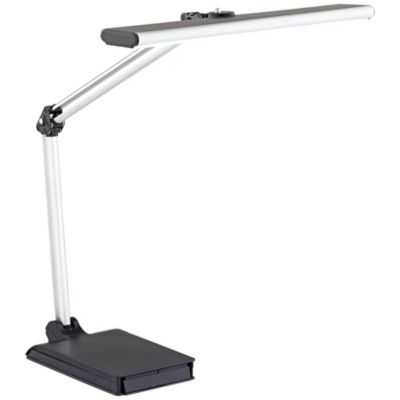 Flynn Modern Desk Lamp 25" High Metallic Black Silver with USB Charging Port Phone Cradle Adjustable Swivel LED for Living Room Office