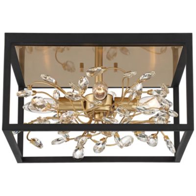 Carrine Modern Ceiling Light Flush Mount Fixture 14 1/4" Wide Black Gold 4-Light Clear Crystal for Bedroom Kitchen Living Room