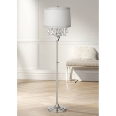 White Fabric Medium Drum Lamp Shade 15" Top x 16" Bottom x 11" High (Spider) Replacement with Harp and Finial