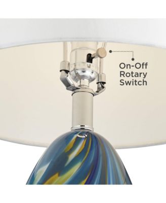 Pablo Modern Table Lamp 27" Tall Blue Art Glass White Tapered Drum Shade for Bedroom Living Room Bedside Nightstand Office Family