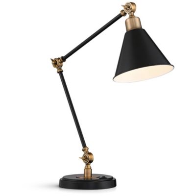 Modern Industrial Desk Table Lamp with USB Charging Port Adjustable 26.75" High Black Antique Brass for Bedroom Bedside Office