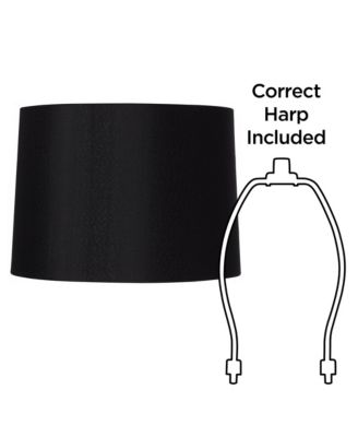 Set of 2 Black Medium Hardback Tapered Drum Lamp Shades 13" Top x 14" Bottom x 10.25" High (Spider) Replacement with Harp and Finial