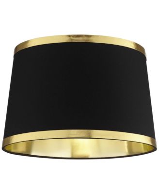 Collection Set of 2 Hardback Drum Lamp Shades Black Medium 13" Top x 15" Bottom x 10" Slant Spider Replacement Harp and Finial Fitting