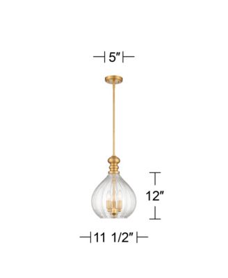 Houten Soft Gold Mini Pendant Chandelier 11 1/2" Wide Modern Fluted Clear Glass 3-Light Fixture for Dining Room Kitchen Island