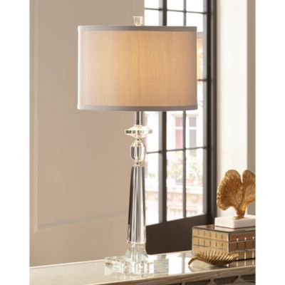 Aline 26 1/2" Tall Traditional Table Lamp Clear Crystal Single Gray Shade Living Room Bedroom Bedside