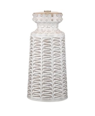 Helene Country Cottage Table Lamp Ceramic Rustic 26" High Cream White Glaze Tan Linen Tapered Drum Shade Decor for Living Room Bedroom House Bedside Home (Color May Vary) - 360 Lighting