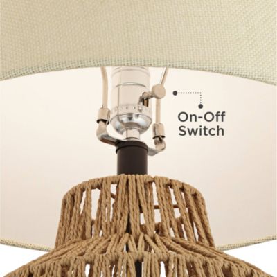 San Marcos Modern Coastal Table Lamp 27" Tall Natural Wicker Oatmeal Drum Shade for Bedroom Living Room Bedside Nightstand Office Kids