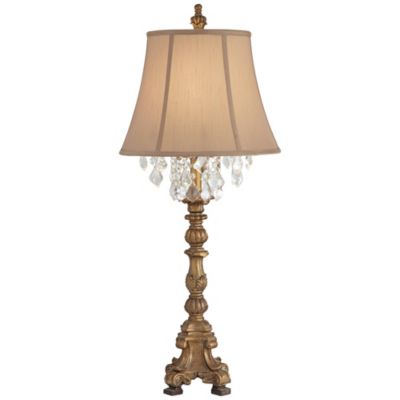 Duval Traditional Table Lamp 33" Tall Aged Gold Candlestick Crystal Fabric Bell Shade for Bedroom Living Room Bedside Office Family