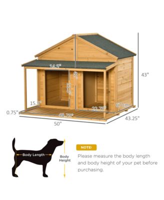 Outdoor Wooden Dog House for 2 Medium or Small Dogs with Porch