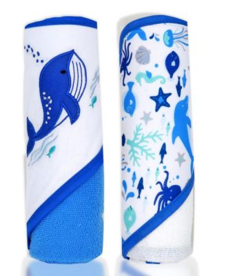 Boys and Girls 2 Pack Embroidered Hooded Bath Towel and Wash Cloth Set