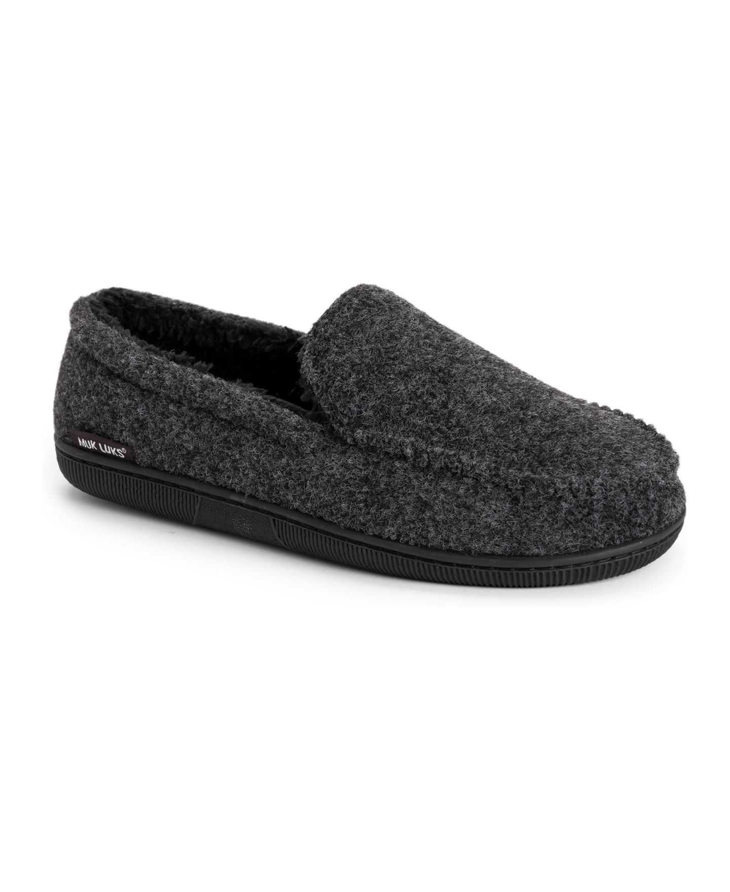 Мужские тапочки MUK LUKS Faux Wool Moccasin Slippers, цвет: Чёрный — фото 1