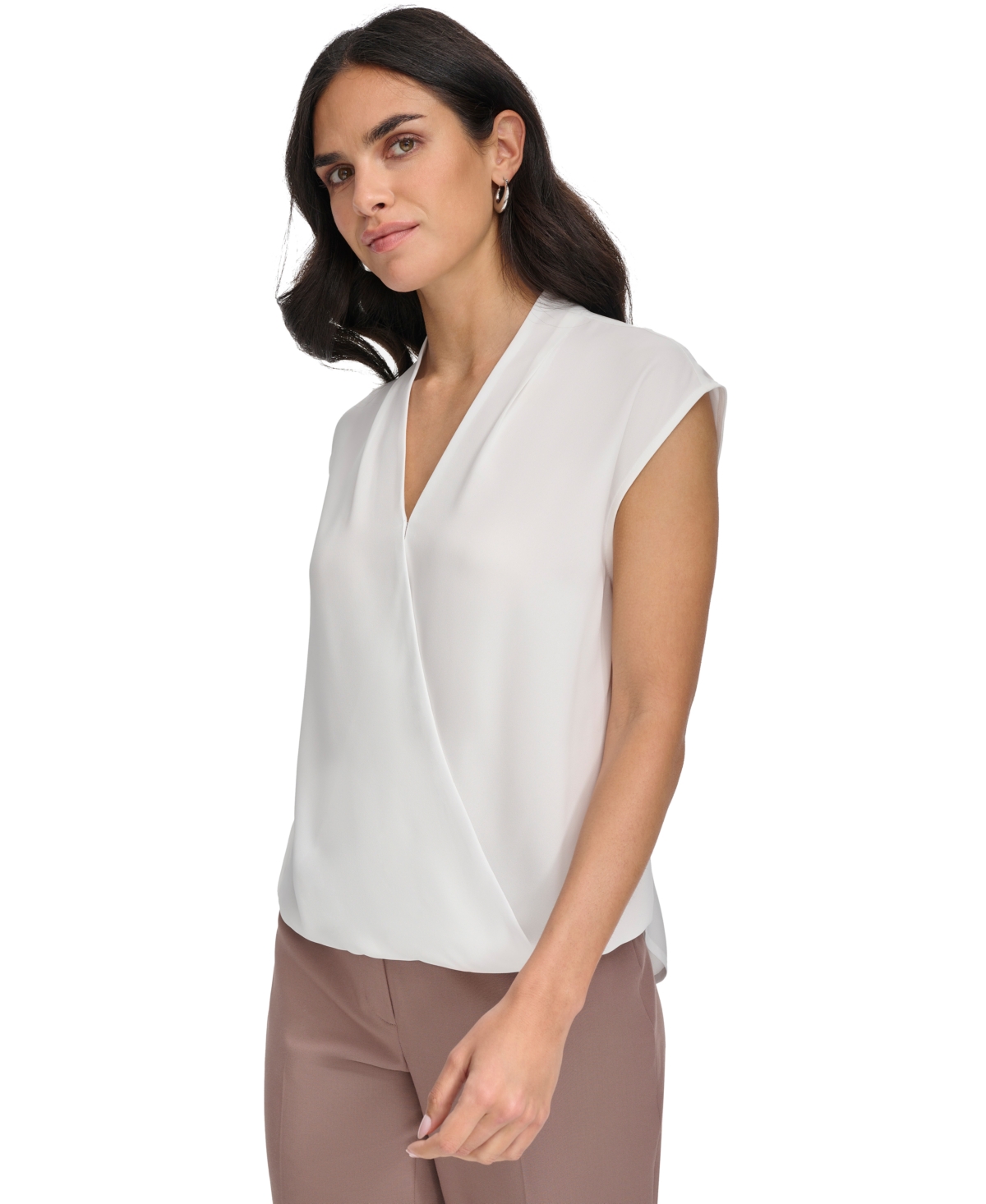 Calvin Klein Women's Cap Sleeve Faux-Wrap Blouse
