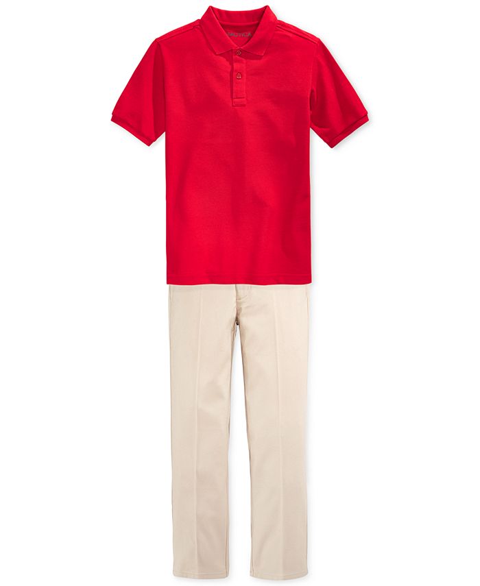 Nautica Boys' or Little Boys' Uniform Polo & FlatFront Twill Pants
