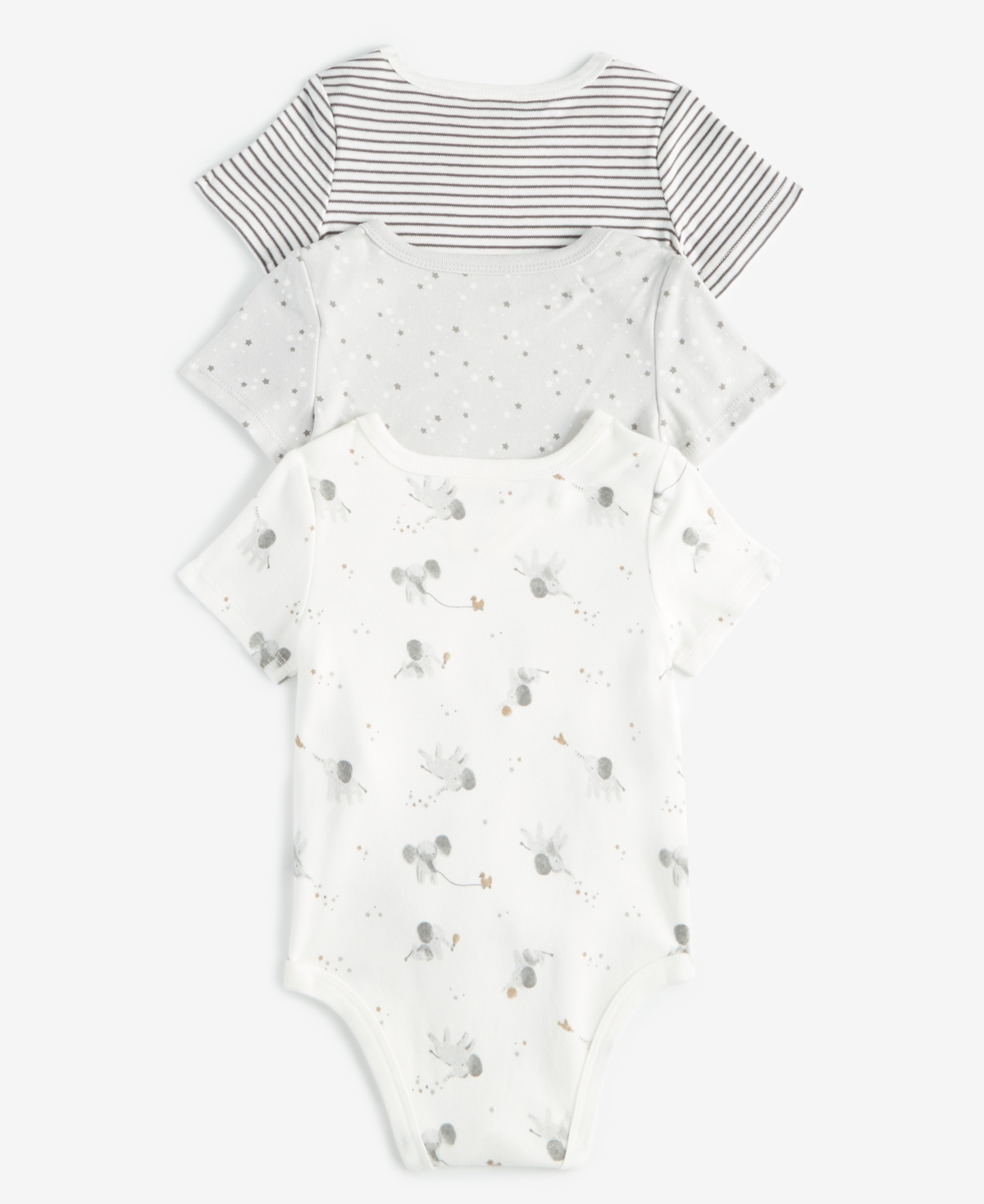 First Impressions Baby Elephant Cotton Bodysuits, 3 Pack, Created For Macy's In Angel White