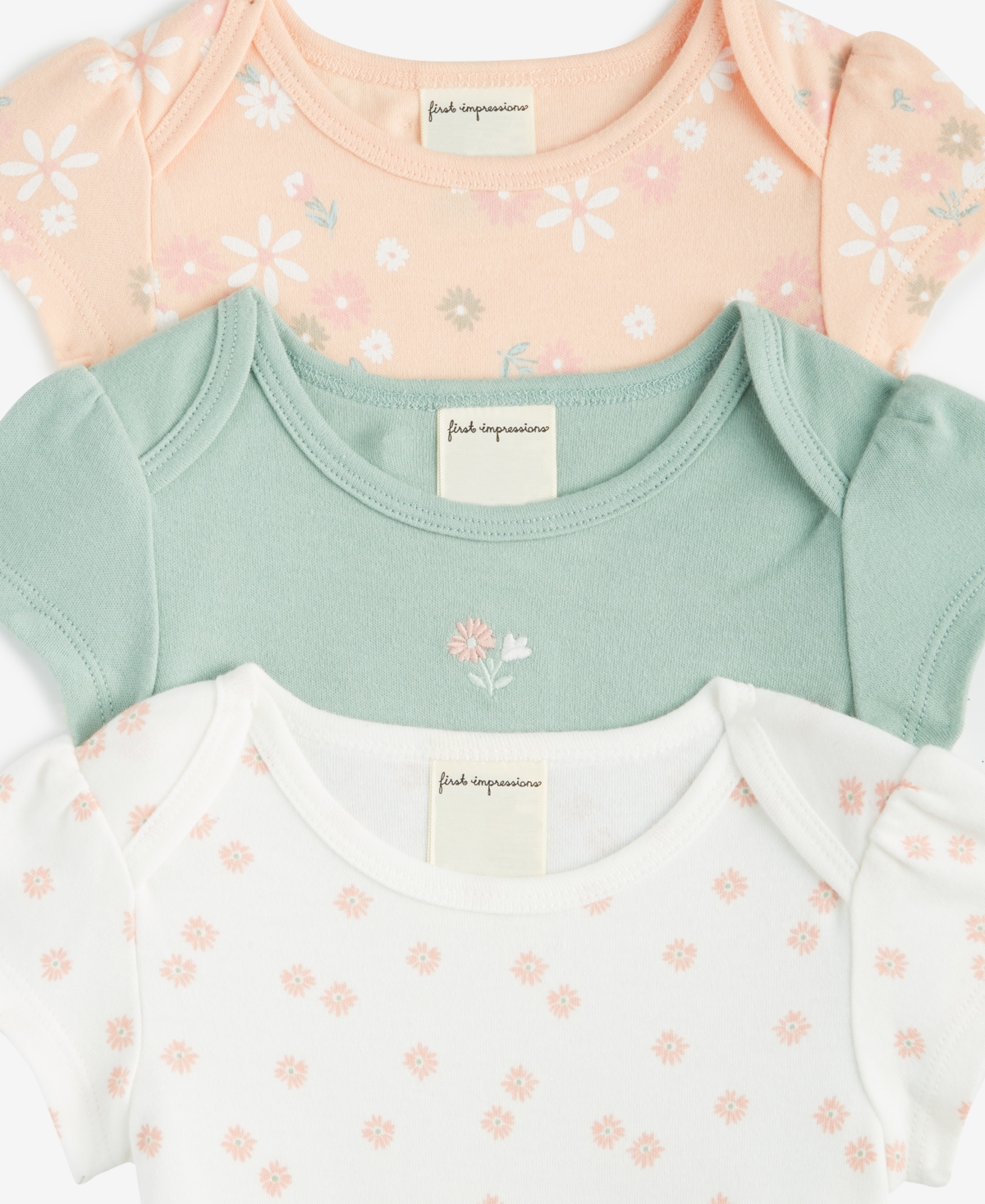 First Impressions Baby Girls Secret Garden Cotton Bodysuits, 3 Pack, Created For Macy's In Iced Peach