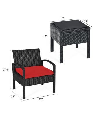 3 Pieces Outdoor Rattan Patio Conversation Set with Seat Cushions