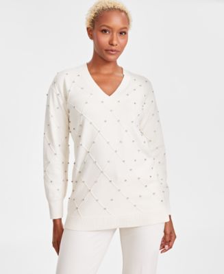 anne Azuma-Knit Fleece Crewneck Sweater in Heather Grey – Blue