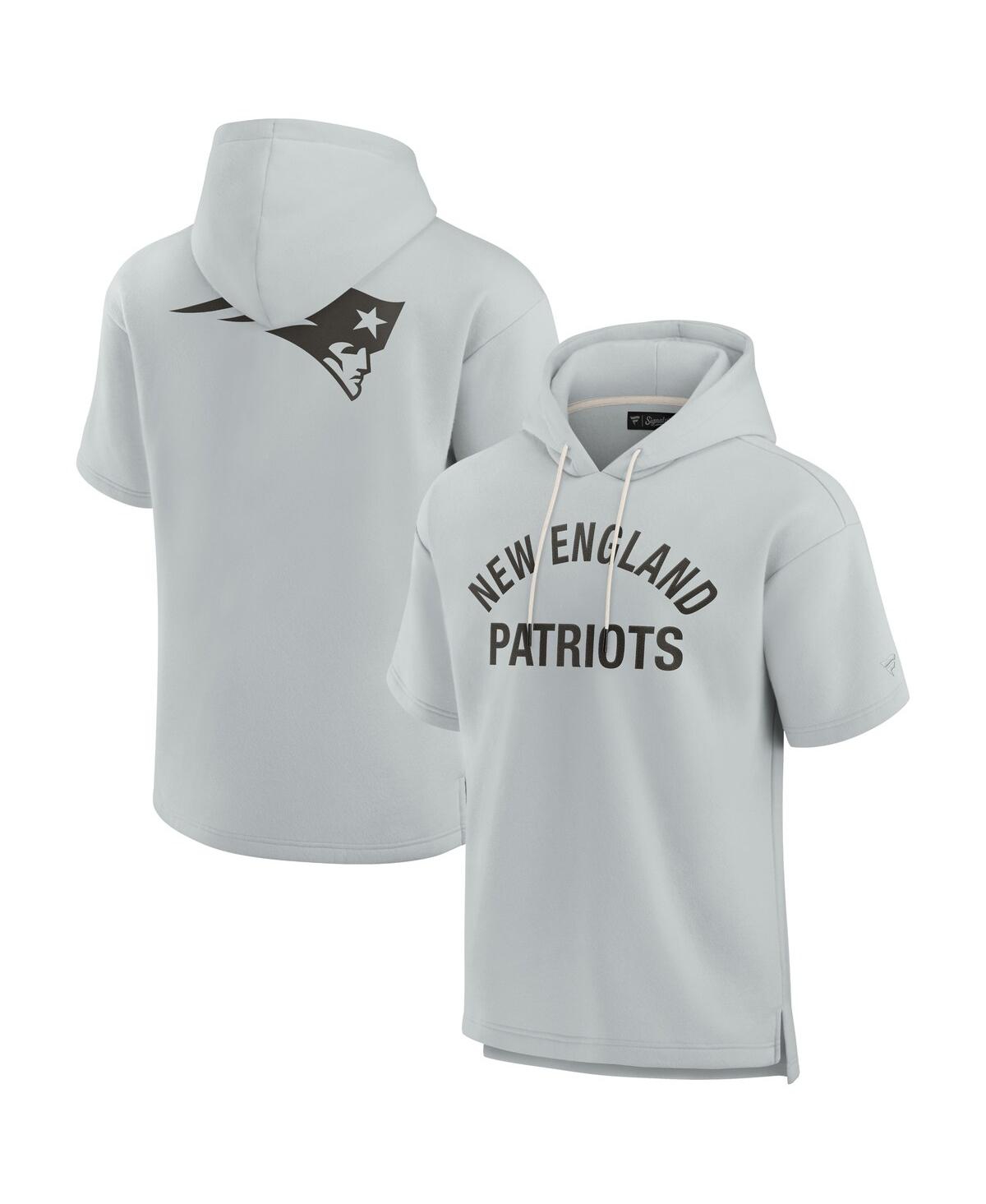Men's and Women's Gray New England Patriots Elements Super Soft Fleece Short Sleeve Pullover Hoodie - Gray, Cream