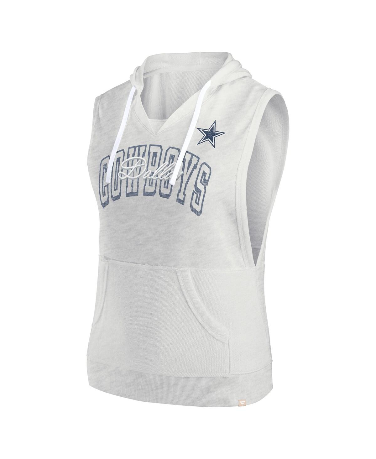 Fanatics Women's Oatmeal Dallas Cowboys Lounge Script Sleeveless V-neck Pullover Hoodie In Oatmeal,white