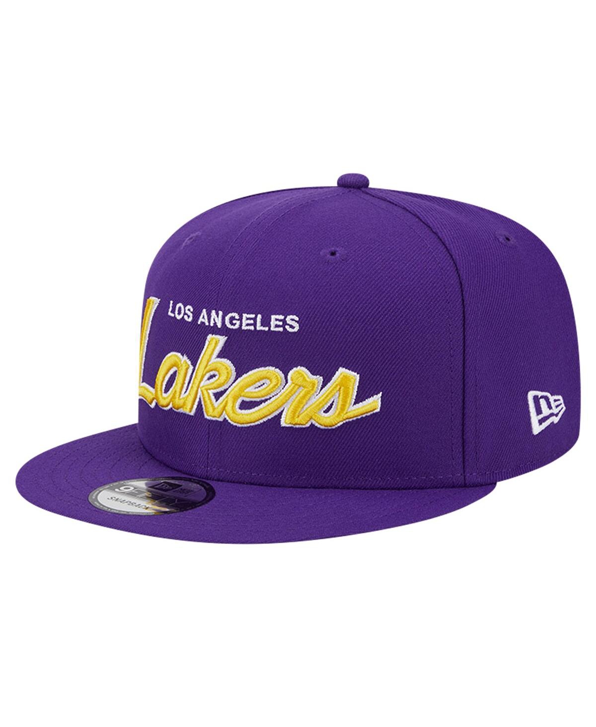 New Era Men'sLos Angeles Lakers Evergreen Script Side Patch 9FIFTY Snapback Hat - Purple