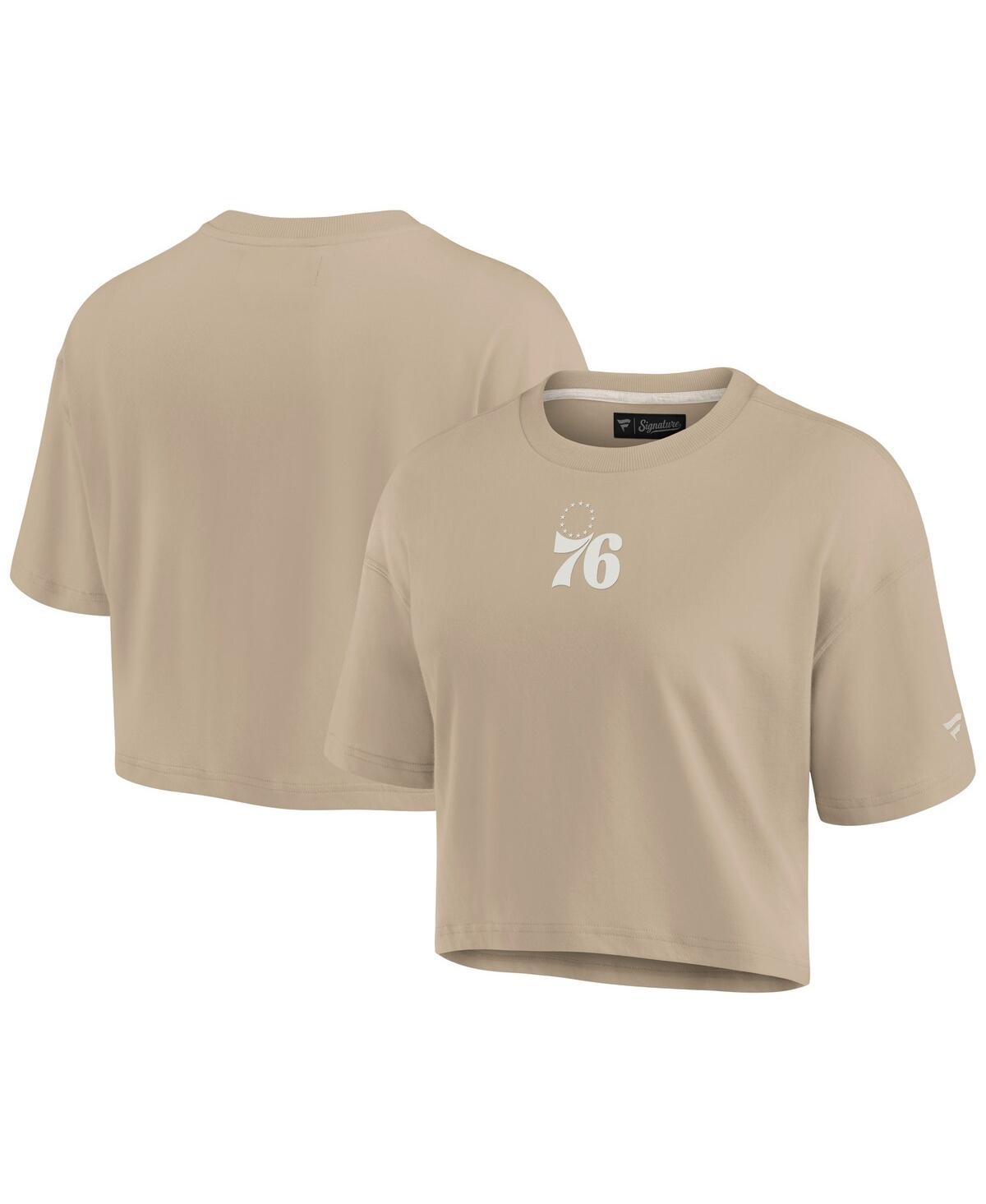 Women's Khaki Philadelphia 76ers Elements Super Soft Boxy Cropped T-Shirt - Khaki