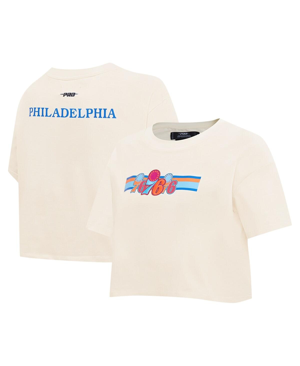 Women's Cream Philadelphia 76ers Retro Striper Sj Cropped Boxy T-Shirt - Cream