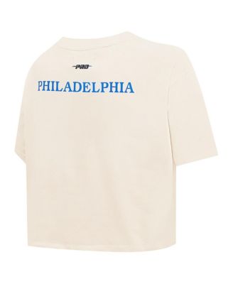Women's Cream Philadelphia 76ers Retro Striper SJ Cropped Boxy T-Shirt
