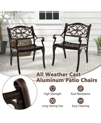 Cast Aluminum Patio Chairs Outdoor Dining with Armrests & Curved Seats