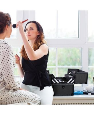 14"x8"x10" Lockable ABS Aluminum Cosmetic Makeup Case Box Train Black