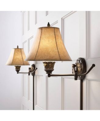 Rosslyn Rustic Swing Arm Wall Lamps Set of 2 Bronze Plug-in Light Fixture Faux Leather Shade for Bedroom Bedside Living Room Reading