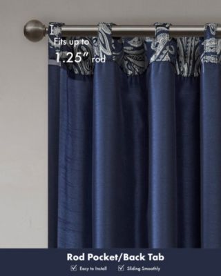 Aubrey Jacquard Room Darkening Curtains, Faux Silk Paisley for Bedroom and Living Room, 84 inch length 2 panels set, Width 50 length 84 inches, Navy Window Panel