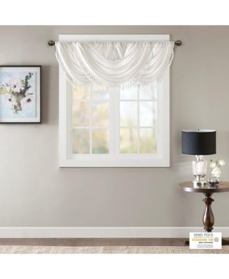 Elena Faux Silk Waterfall Embellished Valance Window Valance for Bedroom and kitchen, Lining and Rob Pocket/Back Tab valances for windows for Living Room, Width 46 length 38 inches, White curtain with valance