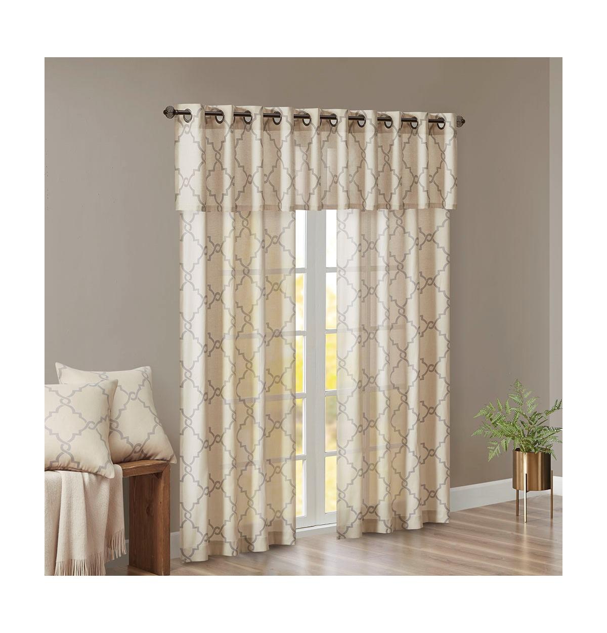 Madison Park Saratoga Fretwork Print Grommet Top Window Valance for Bedroom, 18 inch valances for windows for Living Room, Width 50 length 18 inches