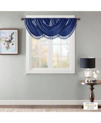 Elena Faux Silk Waterfall Embellished Valance Window Valance for Bedroom and kitchen, Lining and Rob Pocket/Back Tab valances for windows for Living Room, Width 46 length 38 inches, White curtain with valance