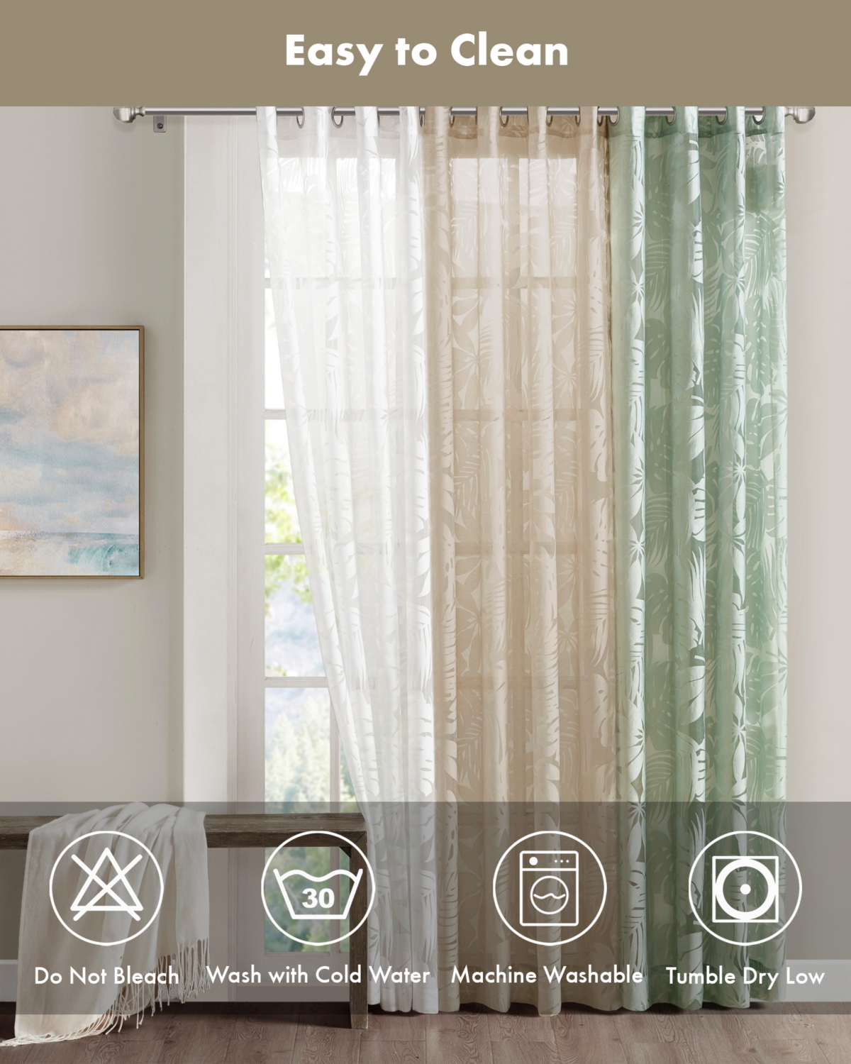 Madison Park Leilani Palm Leaf Burnout Window Sheer Curtain