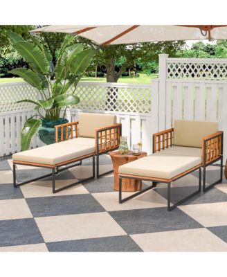 1 PCS Outdoor Furniture Set Patio Acacia Wood Armchair with Long Ottoman Cozy Seat