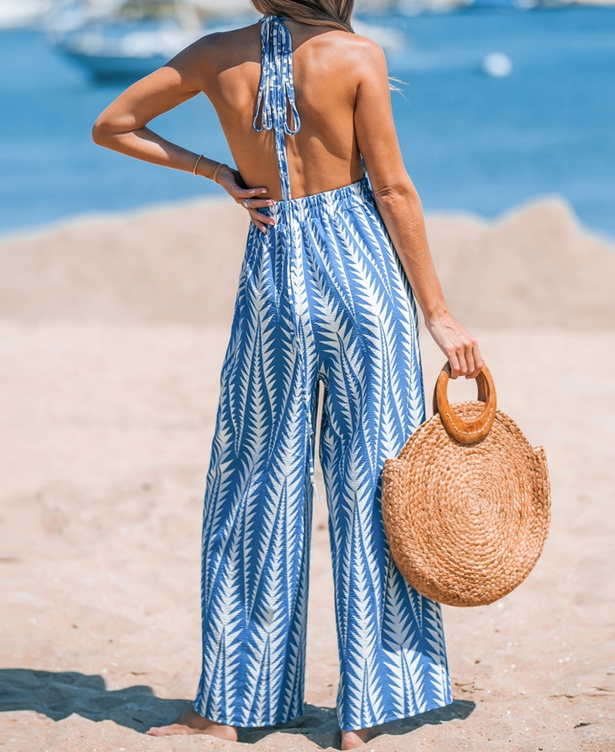 Cupshe Women's Blue Geo Sleeveless Straight Leg Jumpsuit - blue