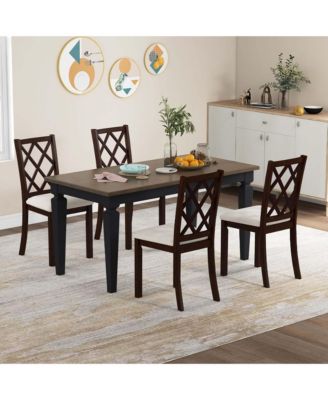 Set of 4 Dining Chairs Wood Kitchen Side Chair with Inclined Backrest Cherry
