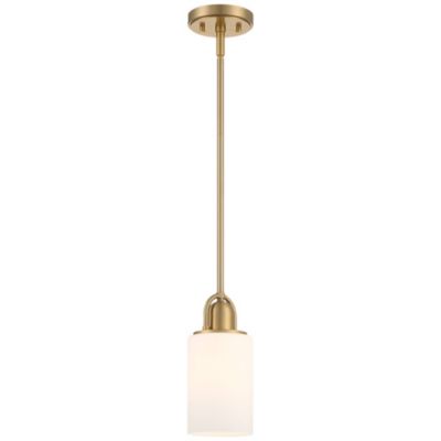 Copenhagan Warm Brass Gold Mini Pendant Light 4 3/4" Wide Modern Opal White Glass Cylinder Shade Fixture for Dining Room House Foyer Kitchen Island Entryway Bedroom Living