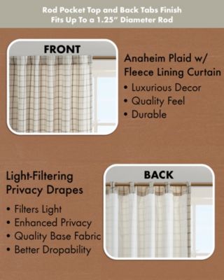 Anaheim Plaid Curtain 1 Panel for bedroom, Rob Pocket/Back Tab fit up to 1.25 inches rod Single Curtain Panel for Living Room, Width 50 length 84 inches, Fleece Lining Brown 1 Window Panel