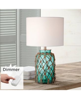 Crosby Coastal Accent Table Lamp 22 1/2" High Blue Green Glass Rope with Table Top Dimmer Off White Drum Shade for Bedroom Living Room