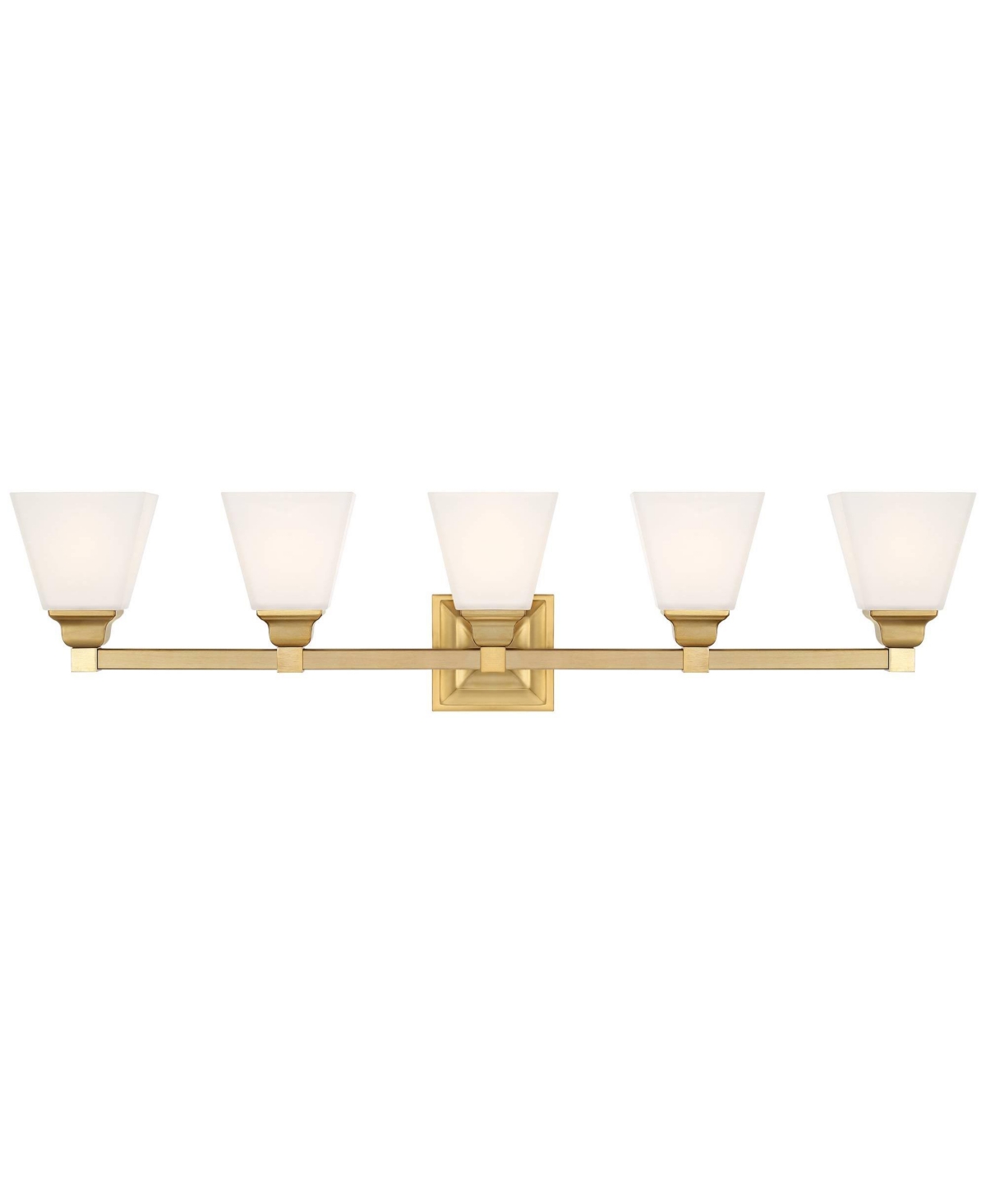 Regency Hill Mencino-Opal Modern Wall Mount Light Warm Brass Gold Metal Hardwired 35 1/4" Wide 5-Light Fixture Etched White Glass Shades for Bathroom