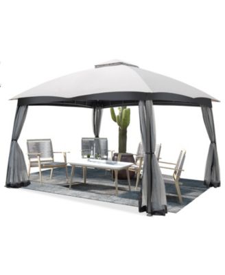 10 x 12 Feet Patio Double-Vent Canopy with Privacy Netting and 4 Sandbags-Grey
