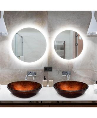 16 9/16" x 5 11/16" (42 x 14.5 cm)- Artistic Tempered Glass Vessel Sink Bathroom Lavatory Round Bowl Pattern Basin