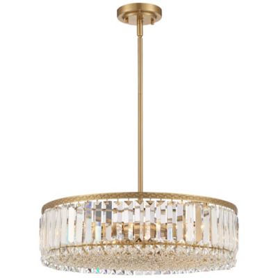 Soft Gold Drum Pendant Chandelier 20 1/4" Wide Modern Clear Crystal 5-Light Fixture for Dining Room House Foyer Entryway
