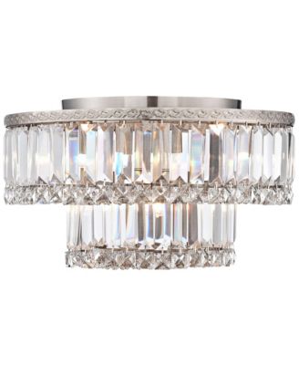 Magnificence Modern Ceiling Light Flush Mount Fixture 16" Wide Brushed Satin Nickel Faceted Crystal Glass for Bedroom Living Room