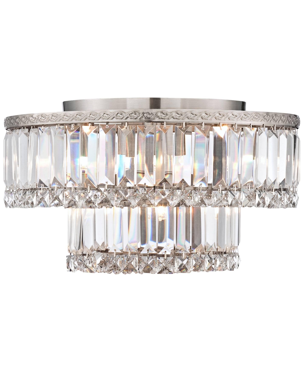 Vienna Full Spectrum Magnificence Modern Ceiling Light Flush-Mount Fixture Wide Brushed Satin Nickel Faceted Crystal Glass Elements for Bedroom Ki